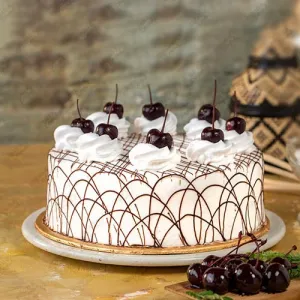 White Choco Border Cake with Cherry